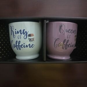 King & Queen of Caffeine Mug Set Set of 2 Coffee Cups Gift Box